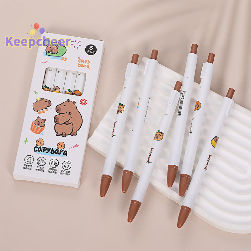 [Keepcheer] 6 ชิ้น Kawaii Capybara ปากกาเจล Quick-Drying 0.5 มม.หมึกสีดํา Wrig Smooth ปากกาอุปกรณ์สํานักงานน่ารักเครื่องเขียนอุปกรณ์ [ใหม่]