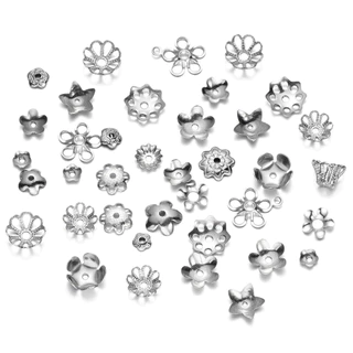 St. kunkka 20-50 ชิ้นสแตนเลส Receptacle หลายสไตล์ดอกไม้ลูกปัดฐานดอกไม้ Spacer ลูกปัดสําหรับ DIY สร้อยข้อมือสร้อยคอทํา