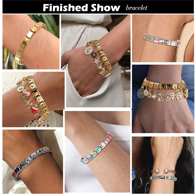 ยอดนิยม Love Blue Eye Black Dad ดอกไม้อิตาเลี่ยน Charm Links Fit 9 มม.สร้อยข้อมือสแตนเลสทําเครื่องประดับ - รูปที่ 5