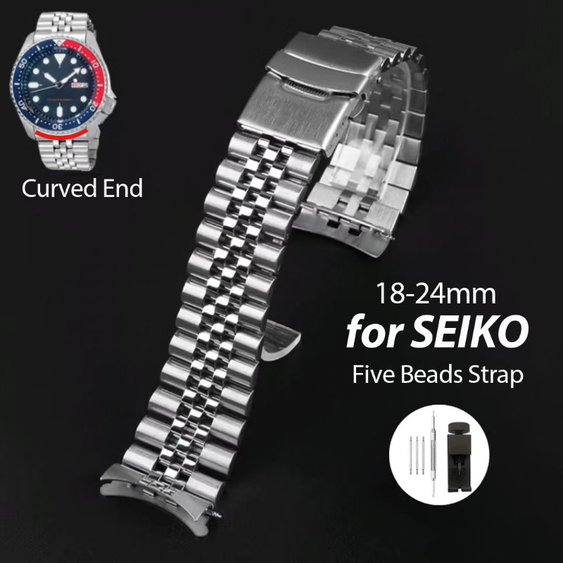 18 19 20 21 22 23 24 มม.สายนาฬิกาสแตนเลสสําหรับ ไซโก้ SKX009 สร้อยข้อมือปลายโค้งสายนาฬิกาโลหะผู้ชายหรูหราสายรัดข้อมืออุป