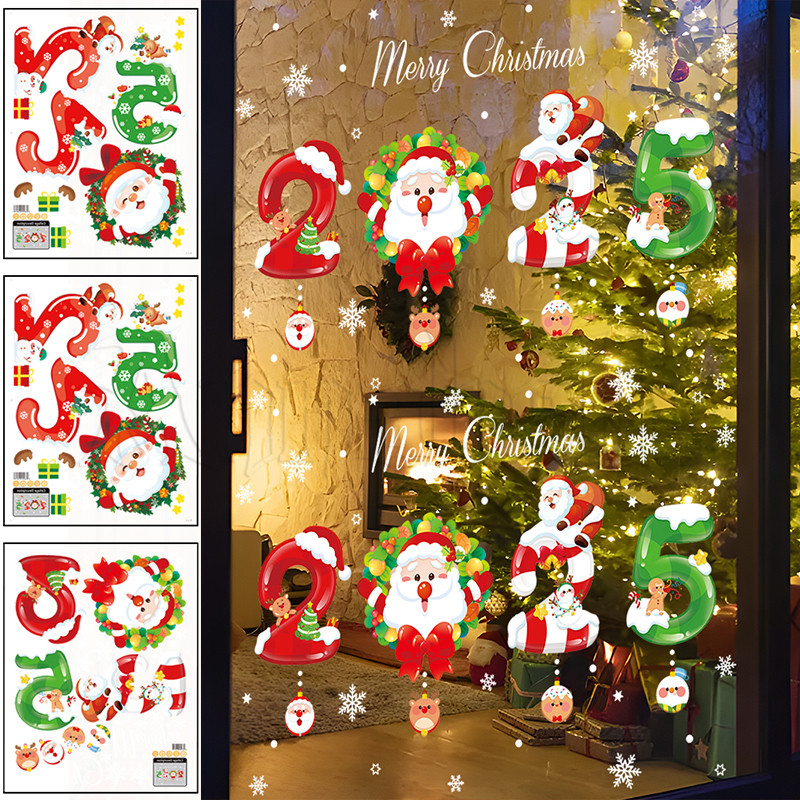 2 ชิ้น 2025 สติ๊กเกอร์ตกแต่งคริสต์มาส - Santa Claus Snowman สติ๊กเกอร์ติดหน้าต่าง - Self-กาว Party Decor - Elk ตู้โชว์ตกแต่งกระจก - การ์ตูน PVC สติ๊กเกอร์ไฟฟ้าสถิต