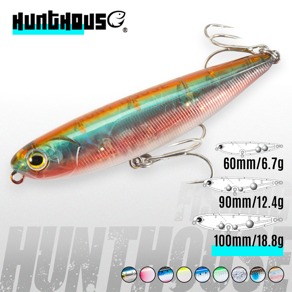 Hunthouse Topwater ดินสอตกปลา Lure 60/90/100 มม. 6.4/12.4/18.8g พื้นผิวลอยเหยื่อ Top Water Lures สําหรับ Seabass Pike Feeder