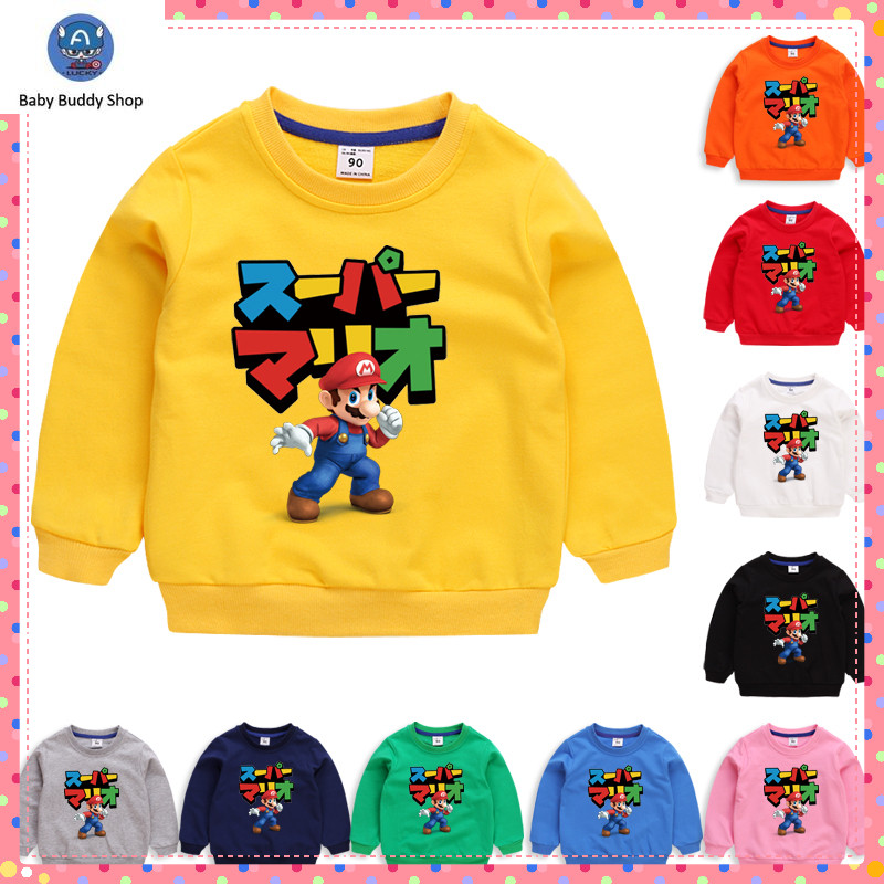 เสื้อกันหนาวเด็ก SUPER MARIO การ์ตูนเสื้อแขนยาวผ้าฝ้าย 100% สําหรับเด็กผู้ชาย NW026