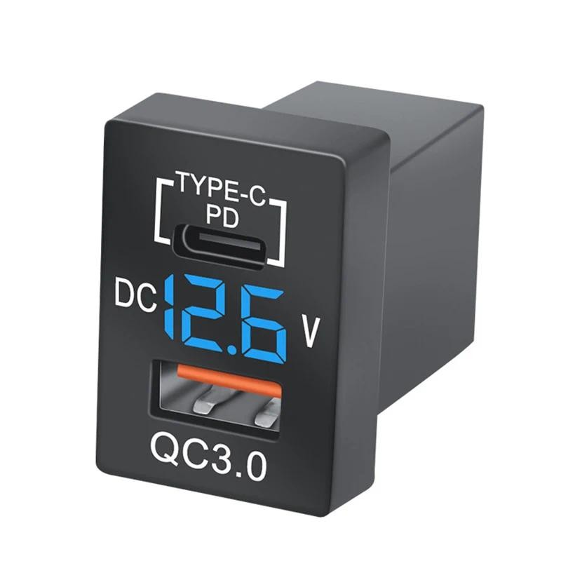 ใหม่ PD ประเภท C/QC 3.0 USB Car Charger 12-24V โวลต์มิเตอร์ LED รถอะแดปเตอร์สําหรับ Toyota Quick Charge สําหรับโทรศัพท์มือถือ