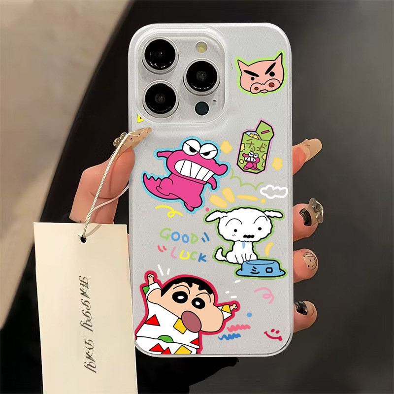 ฝาครอบโทรศัพท์นุ่ม ไดโนเสาร์และสีเทียนชินจังFor iPhone 11 13 15 เคส ไอโฟน12 14 ProMax 7 8Plus X XR XSMaxกันกระ