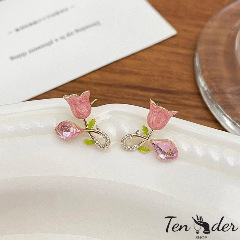 COD-ส่งเร็วจากไทย🎀ต่างหูดอกไม้ระดับไฮเอนด์ Niche Tulip ต่างหูสำหรับสุภาพสตรี-Tender
