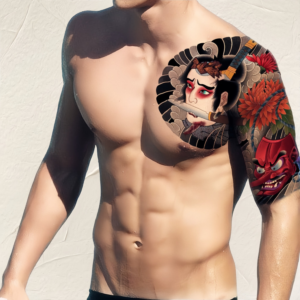 สติ๊กเกอร์สัก สติกเกอร์รอยสักกึ่งถาวร แทททูกันน้ํา7วัน หลัง-หน้าอกแฟชั่น สีสันสดใส สวมใส่15วัน* - รูปที่ 7