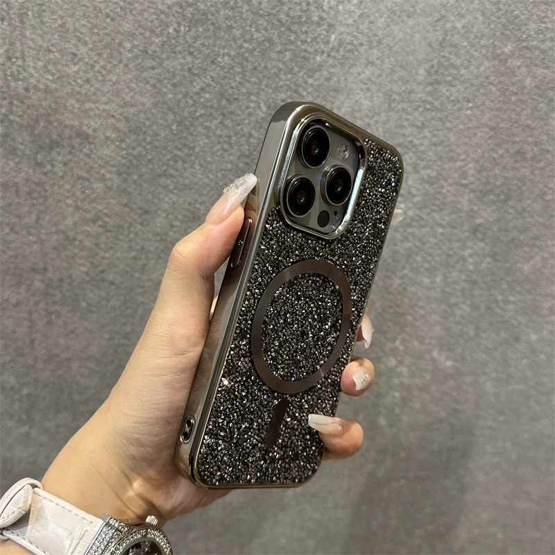 เคสโทรศัพท์เพชรแฟลชหรูหรา/เชื่อม/ป้องกันการหล่น/รองรับการชาร์จไร้สาย เข้ากันได้กับเคส iPhone 16 15 14 13 12 Pro max 16plus 15plus 14plus