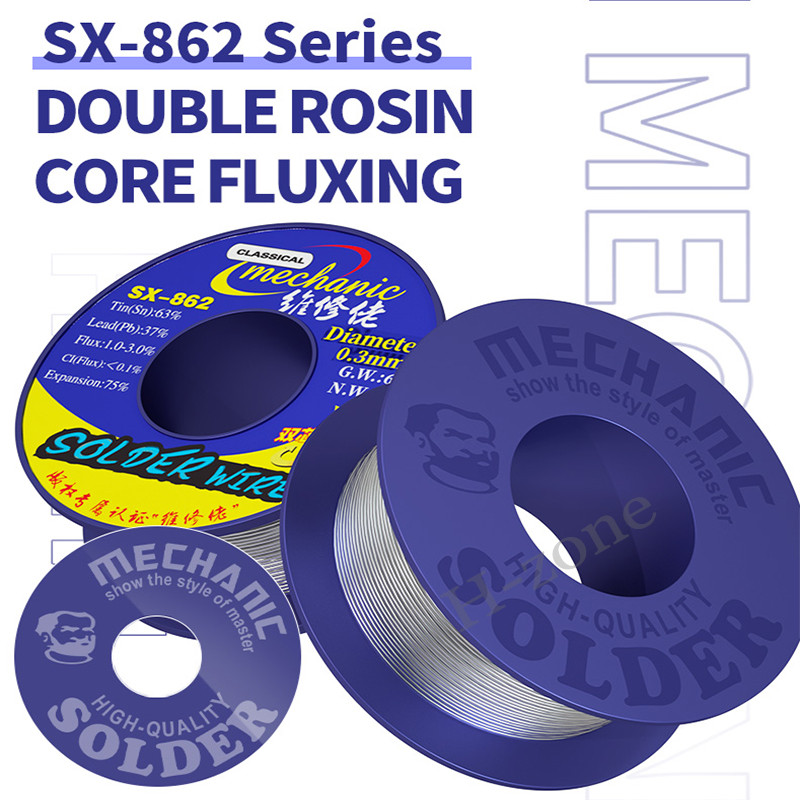 Mechanic SX-862 60g ลวดบัดกรีแกนรูคู่ 183℃ จุดหลอมละลายบัดกรีฟลักซ์ 1-3% สายเคเบิลเชื่อมความบริสุทธิ์สูงที่ไม่ตอบสนอง