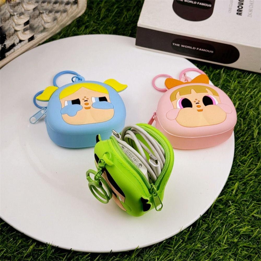 OHWK Silicone Purse กระเป๋าสตางค์พวงกุญแจลายการ์ตูน The Powerpuff Girls กระเป๋าถือ POP MART