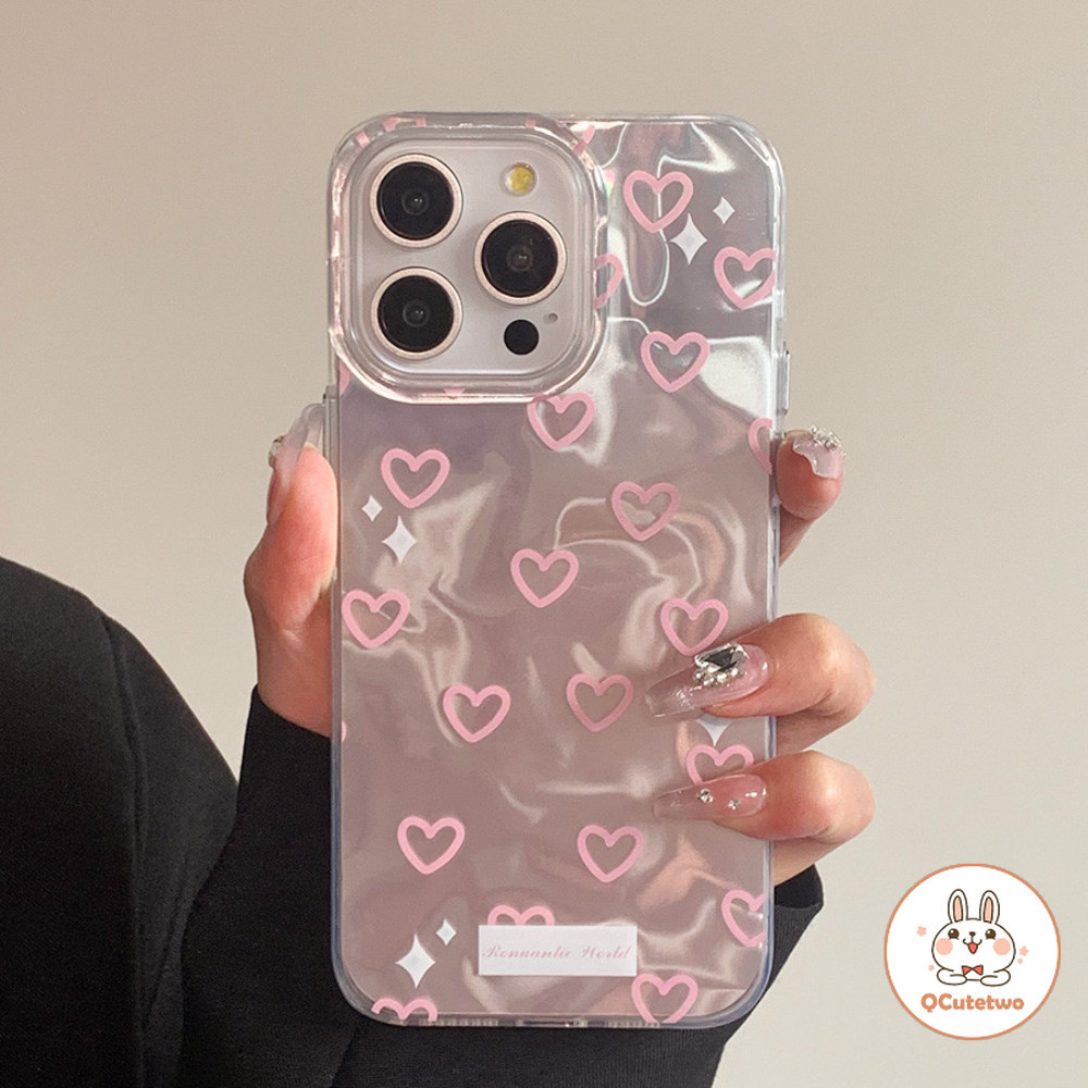 Girly Hollow Love Heartเคสโทรศัพท์สําหรับIphone 11 15 14 13 12 Pro Max XS XR 8 7 Plusเลเซอร์ไล่โทนสีAnti-scratch Hard TPUปกหลัง