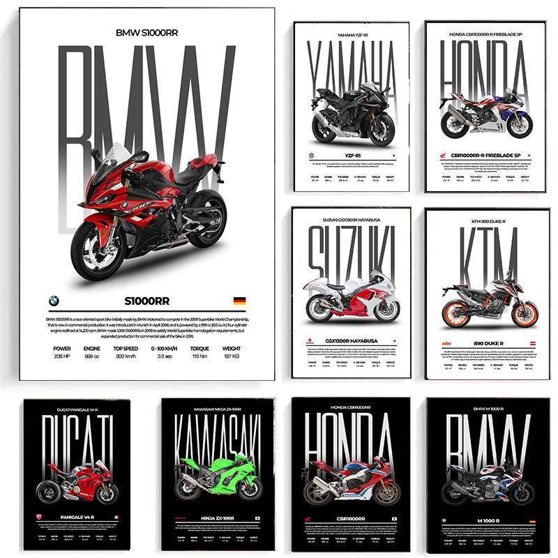 ขนาดใหญ่ Honda BMW YAMAHA SUZUKI KAWASAKI APRILIA DUCATI KTM Motorcycle Shop Motorcycle Show โปสเตอร์ผ้าใบตกแต่งผนังภาพวาดผู้ที่ชื่นชอบรถจักรยานยนต์