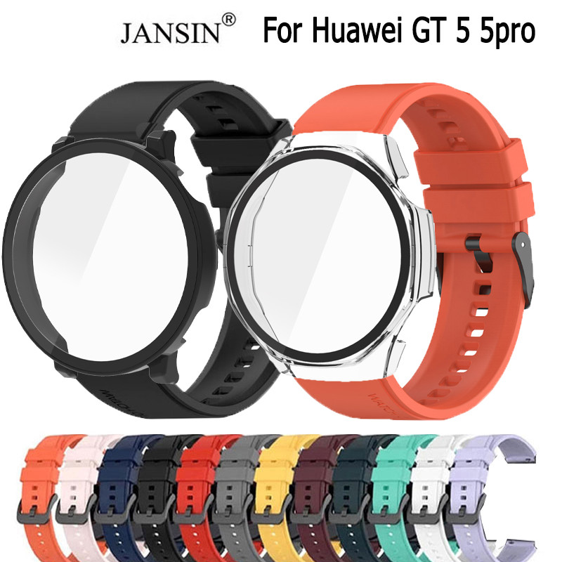 สําหรับ Huawei watch GT 5 GT5 Pro สายรัด + กรณีนาฬิกาสมาร์ท PC ปกอ่อนกันชนป้องกัน Easyfit ซิลิโคนเข็มขัดกีฬา