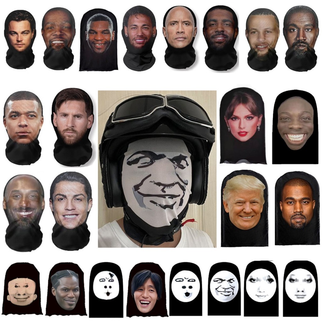 ตาข่ายยืดหยุ่น Full 3D ตลกหน้ากากใบหน้าไม่มีรอยต่อ CR7 Ronaldo Kanye Taylor Swift พิมพ์หน้ากากหมวกกันน็อคบทบาทเล่น