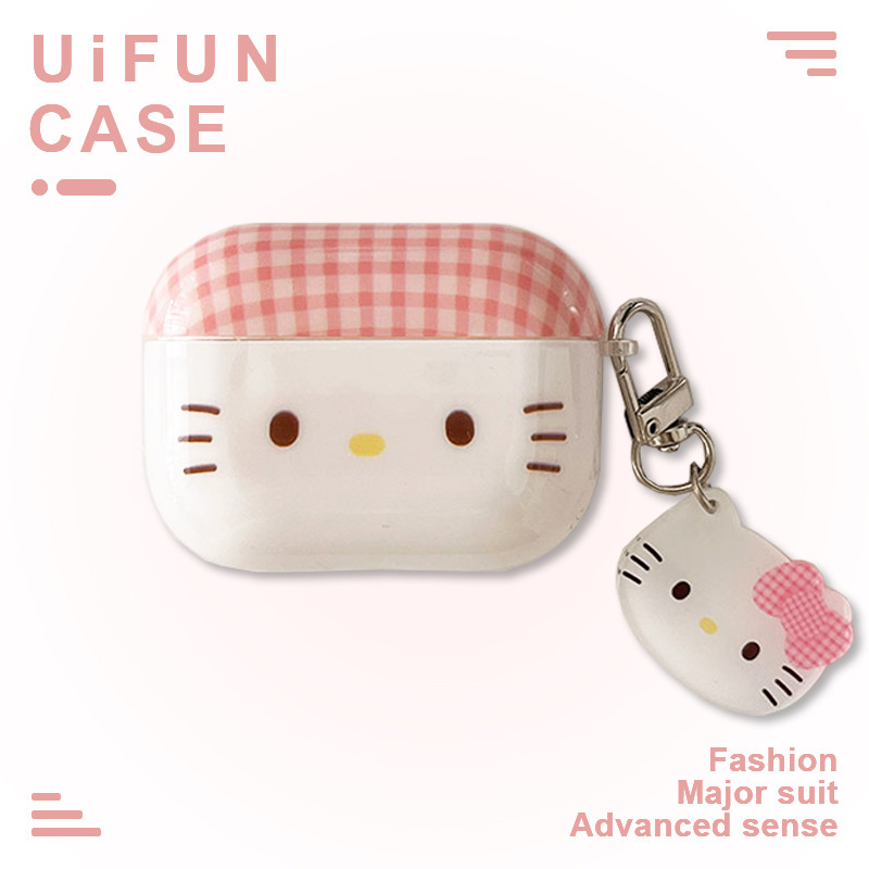 การ์ตูน Hello Kitty ลายสก๊อตสีชมพู IMD หูฟังไร้สายบลูทูธป้องกันกรณีใช้งานร่วมกับ Airpods 1 2 3 Pro Pro2 พร้อมจี้กันกระแทกชุดหูฟังปลอก