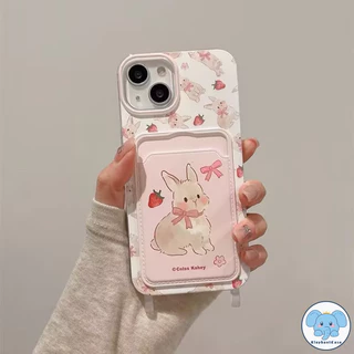 โบว์น่ารักกระต่ายเข้ากันได้เคสไอโฟน 17 air 11 13 16 15 12 14 XR Pro Max X XS Max 7 8 16 Plus SE ดอกไม้หวานสตรอเบอร์รี่