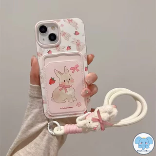 โบว์น่ารักกระต่ายเข้ากันได้เคสไอโฟน 17 air 11 13 16 15 12 14 XR Pro Max X XS Max 7 8 16 Plus SE ดอกไม้หวานสตรอเบอร์รี่
