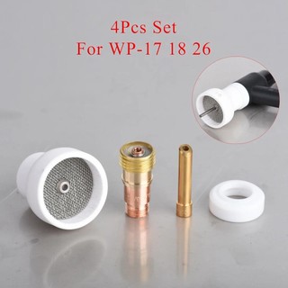 เชื่อม TIG 4 ชิ้น #16 หัวฉีดเซรามิกสีขาว Alumina Cup Kit ไฟฉาย WP17 18 26 Stubby Collets Body แก๊สเลนส์ชุด