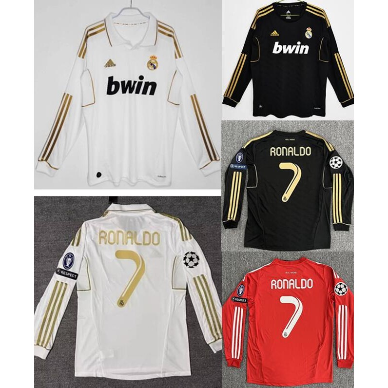รูปแบบใหม่11-12 Real Madrid Jersey Away Long Sleeve Retro Soccer Jersey Football Vintage Jersey