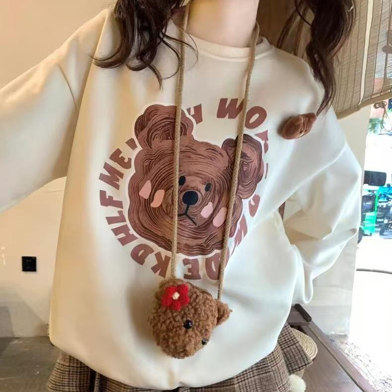 แฟชั่นหมีหวานเสื้อกันหนาวผู้หญิงแขนยาวเสื้อสวมหัวสไตล์เกาหลีหลวมเสื้อกันหนาว
