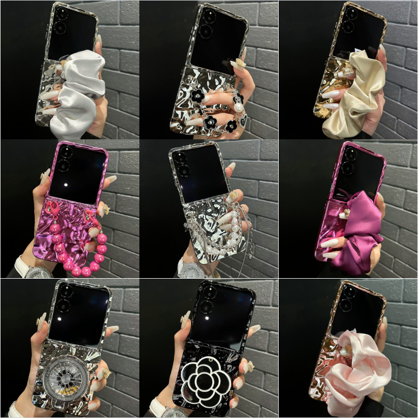 สําหรับ Xiaomi MIX Flip HONOR Magic V Flip เคสโทรศัพท์มือถือหน้าจอพับสีทึบเรียบง่ายระลอกน้ําริ้วรอยซิลิโคนนิ่มพร้อมจี้สร้อยข้อมือ