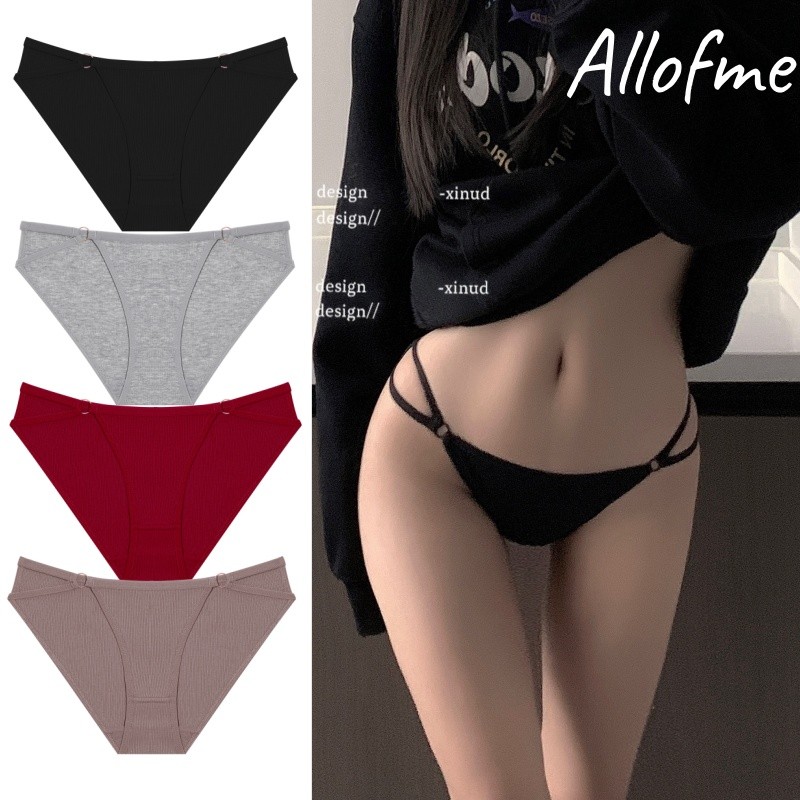 Allofme ผู้หญิงกางเกงผ้าฝ้ายอินเทรนด์เข็มขัดสไตล์ชุดชั้นในสุภาพสตรีกางเกงสบายชุดชั้นในนุ่ม S-XL 8 สี
