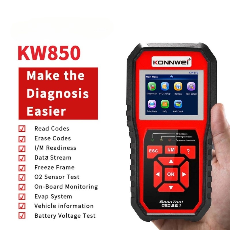 ราคาต่ําสุด KW850 OBD2 เครื่องมือวินิจฉัยรถยนต์ตรวจสอบอัตโนมัติเครื่องสแกนเนอร์รถยนต์เครื่องสแกนเนอร์ OBDII