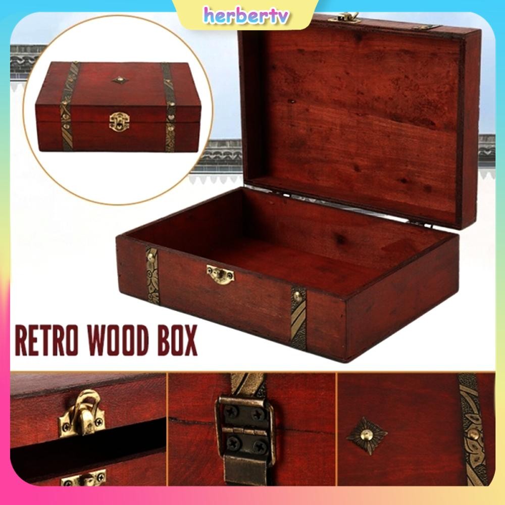 กล่องไม้ 23 x 16 x 7.5 ซม. กล่องเก็บไม้ธรรมชาติ Home Storage Retro ไม้ Keepsake กล่อง SHOPSBC1730