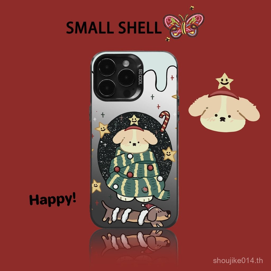 สำหรับ iPhone 11 12 13 14 15 Pro Max PLUS 11pro 13pro x XR XS MAX 7 8 PLUS se2020คริสมาสต์ลูกสุนัขสีเงินเคสโทรศัพท์กันกระแทกแข็งด้าน L btze