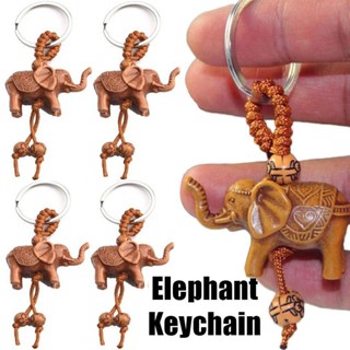 Elephant Key Rings Peach Wood Carving Riches Lucky Animal Ke…