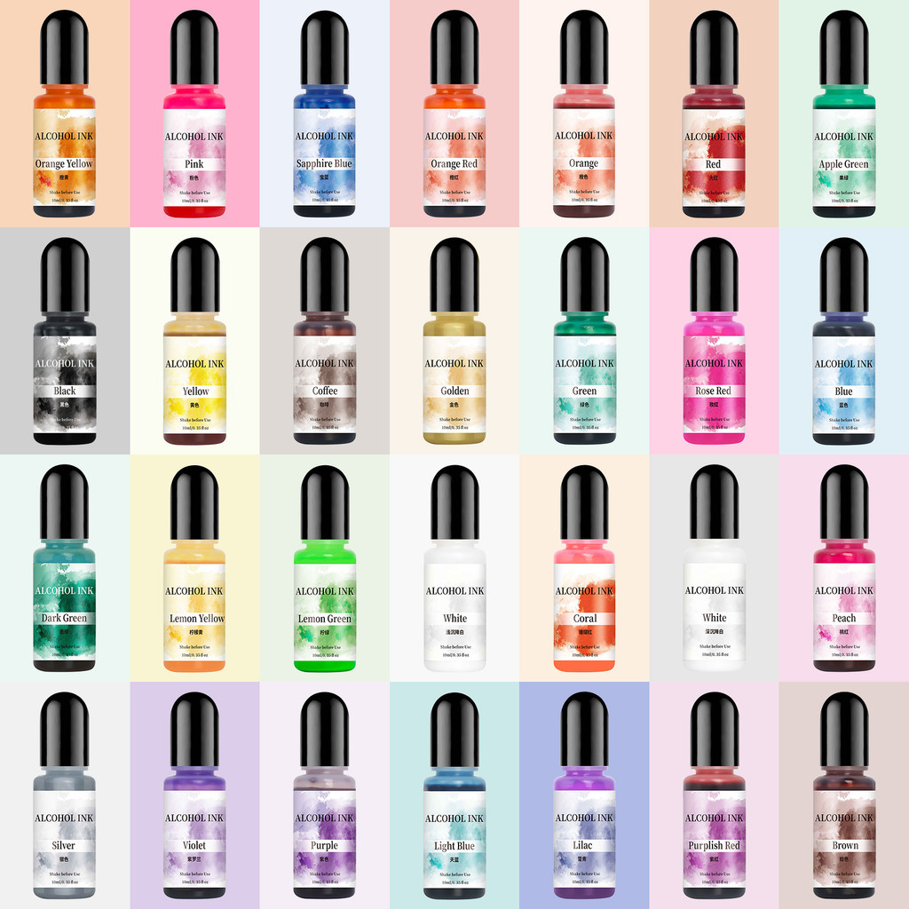 28 สี 10ml ศิลปะหมึกแอลกอฮอล์เรซิ่น Pigment Liquid Colorant Dye Ink Diffusion สําหรับอีพ็อกซี่เรซิ่น DIY เครื่องประดับทํา Liquid เรซิ่น Dye