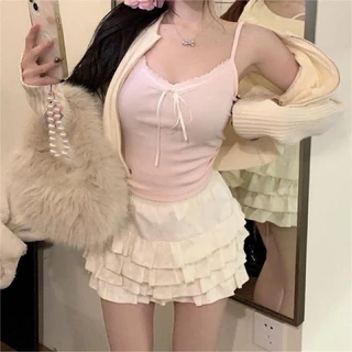 #273 เสื้อสายเดี่ยว ครอป พร้อมส่งในไทย มีฟองน้ำในตัว ดีเทลโบว์ผูกรอบขอบ สไตล์เวียดนาม เกาหลี แต่งตัวแมชชิ่งง่ายย น่ารักก