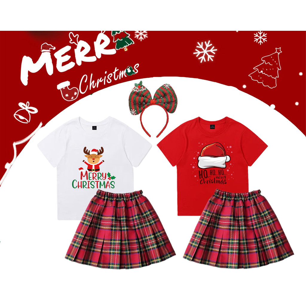 Christmas ชุดคริสตมาสเด็กผู้หญิง ชุดคริสมาสต์เด็ก ชุดกระโปรงคริสต์มาส เสื้อ+กระโปรง เด็กเล็ก ชุดคอสเพลย์คริสต์มาส สําหรับเด็ก