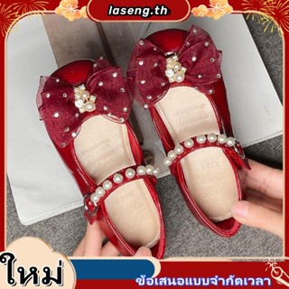 Karkaaรองเท้าหนังนิ่ม ประดับโบว์ สีแดง สไตล์เจ้าหญิง แฟชั่นฤ…