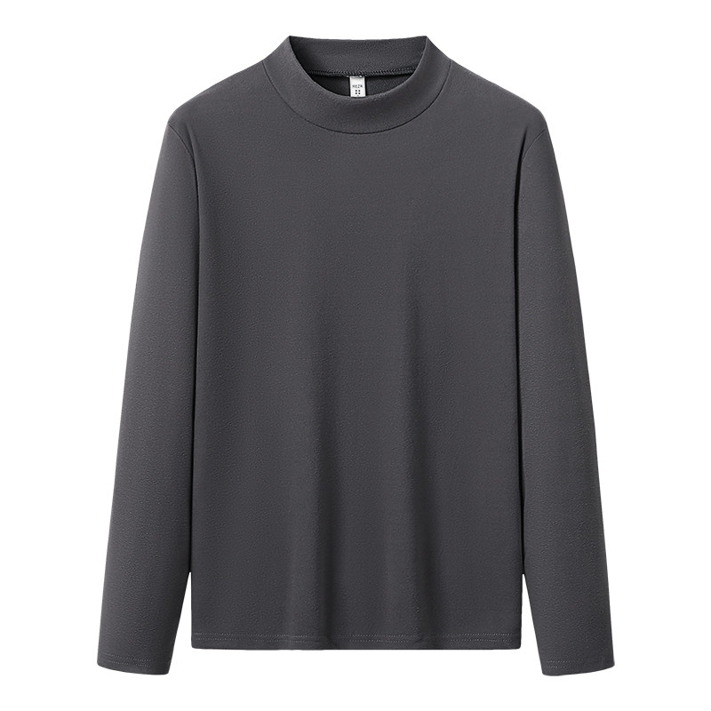 เสื้อสเวตเตอร์สีทึบผู้ชายกํามะหยี่เยอรมันสองด้านกึ่งคอสูงที่อบอุ่นชั้นด้านใน, เสื้อเชิ้ตฐานอินเทรนด์ในฤดูหนาว