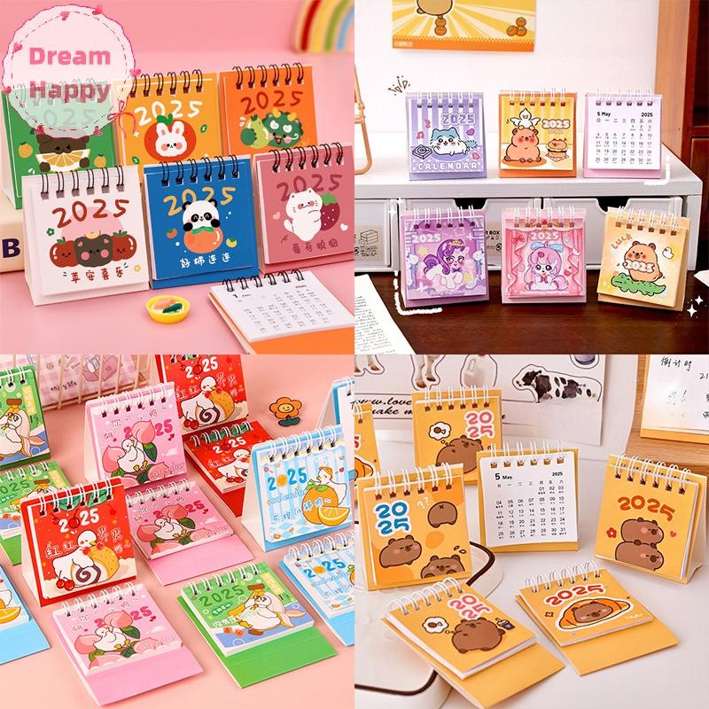 Dreamhappy 2025 การ์ตูนน่ารักปฏิทินตั้งโต๊ะขนาดเล็ก Creative Office Desktop ปฏิทิน Dual Daily Mini Memo ปฏิทินการเรียนรู้ Planner TH