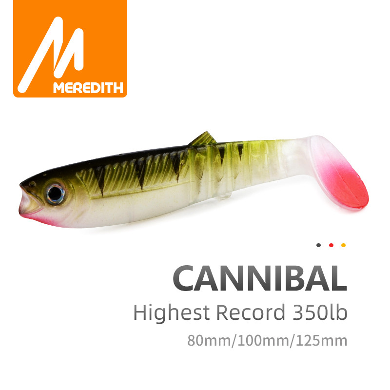 Meredith Cannibal เหยื่อ 80 มม.100 มม.125 มม.ประดิษฐ์เหยื่อตกปลาอ่อน Wobblers ตกปลาเหยื่ออ่อนซิลิโคน Shad หนอนเบสเหยื่อ