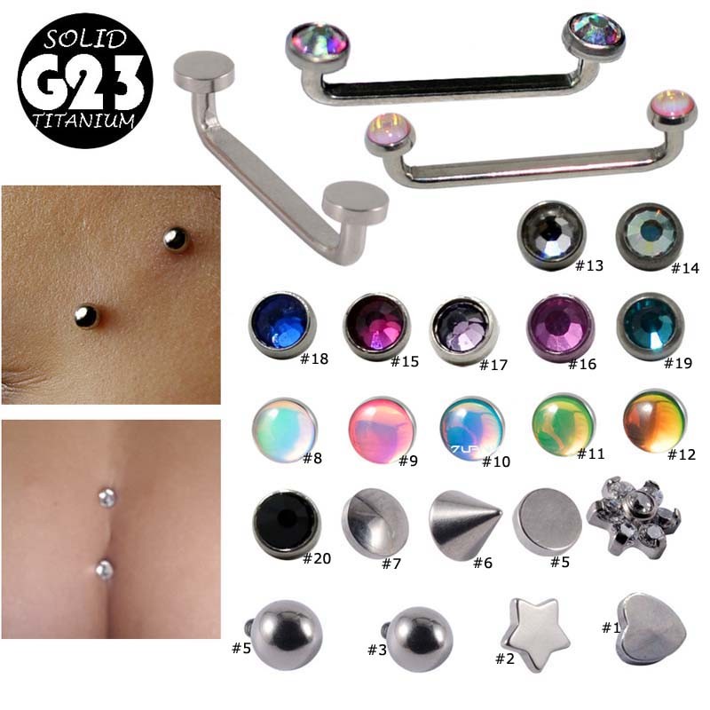 1 ชิ้น G23 ไทเทเนียมหัวใจ Star รอบเจาะสด Hypoallergenic Unisex ภายในเกลียวพื้นผิวเจาะ Barbell Clavicle Facial Body Micro Dermal เจาะ