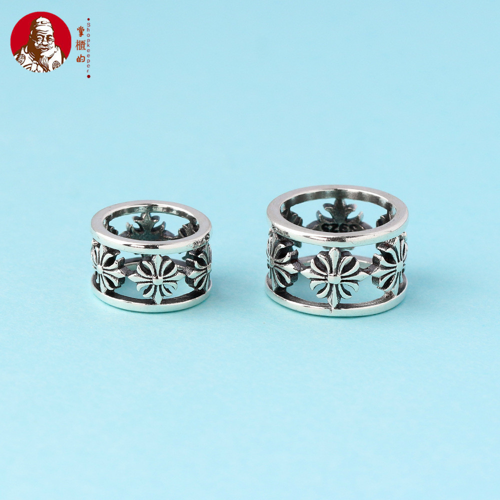 S925 เงินไทยที่ไม่ซ้ํากัน Hollow Cross รูขนาดใหญ่ลูกปัดสร้อยข้อมือคู่สร้อยคอ DIY อุปกรณ์เสริม Spacer ลูกปัด Crow Core