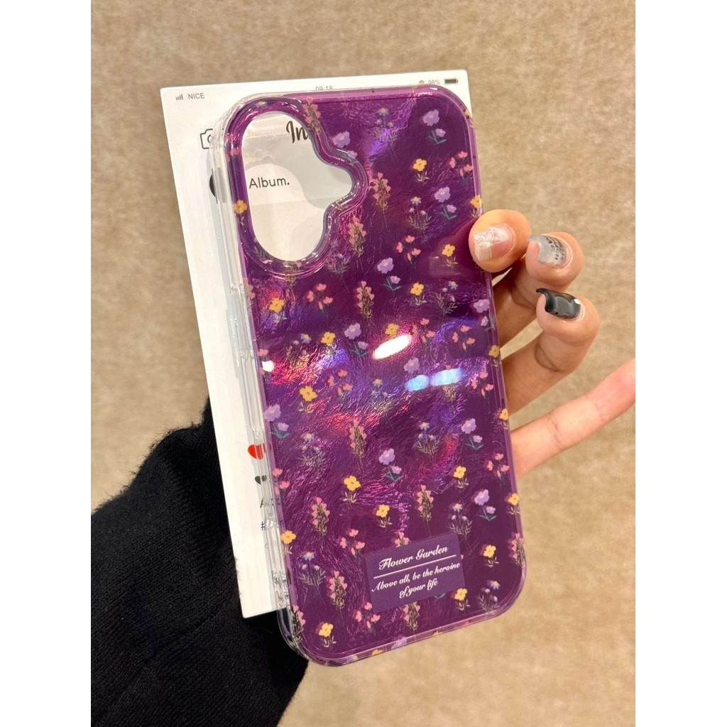 Imd สีม่วงเต็มหน้าจอดอกไม้เหมาะสําหรับ iPhone15promax Apple 14 เคสโทรศัพท์ 13 ลาย Tinfoil 16/12/11 เคสกันกระแทก LRRK