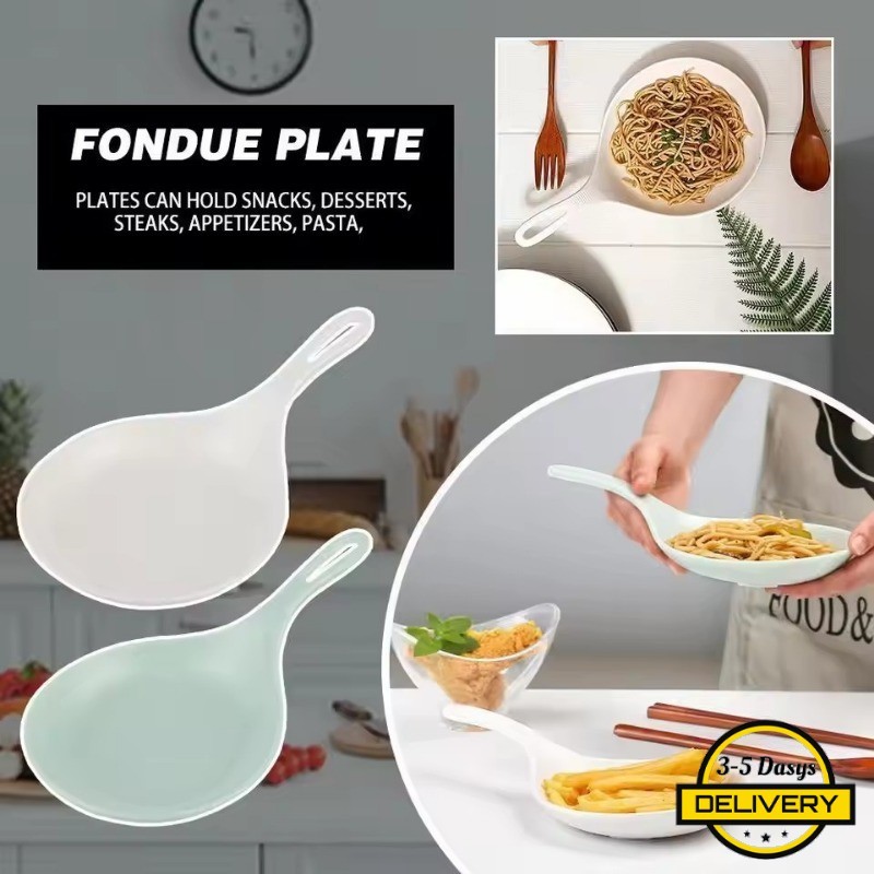 [3-5 วันมาถึง]3-15ชิ้นจานมือถือเกาหลี-สีขาวพร้อมที่จับถาดช้อนขนาดใหญ่-ทอดไก่ทอดจานขนมผลไม้ขนมเค้ก จาน