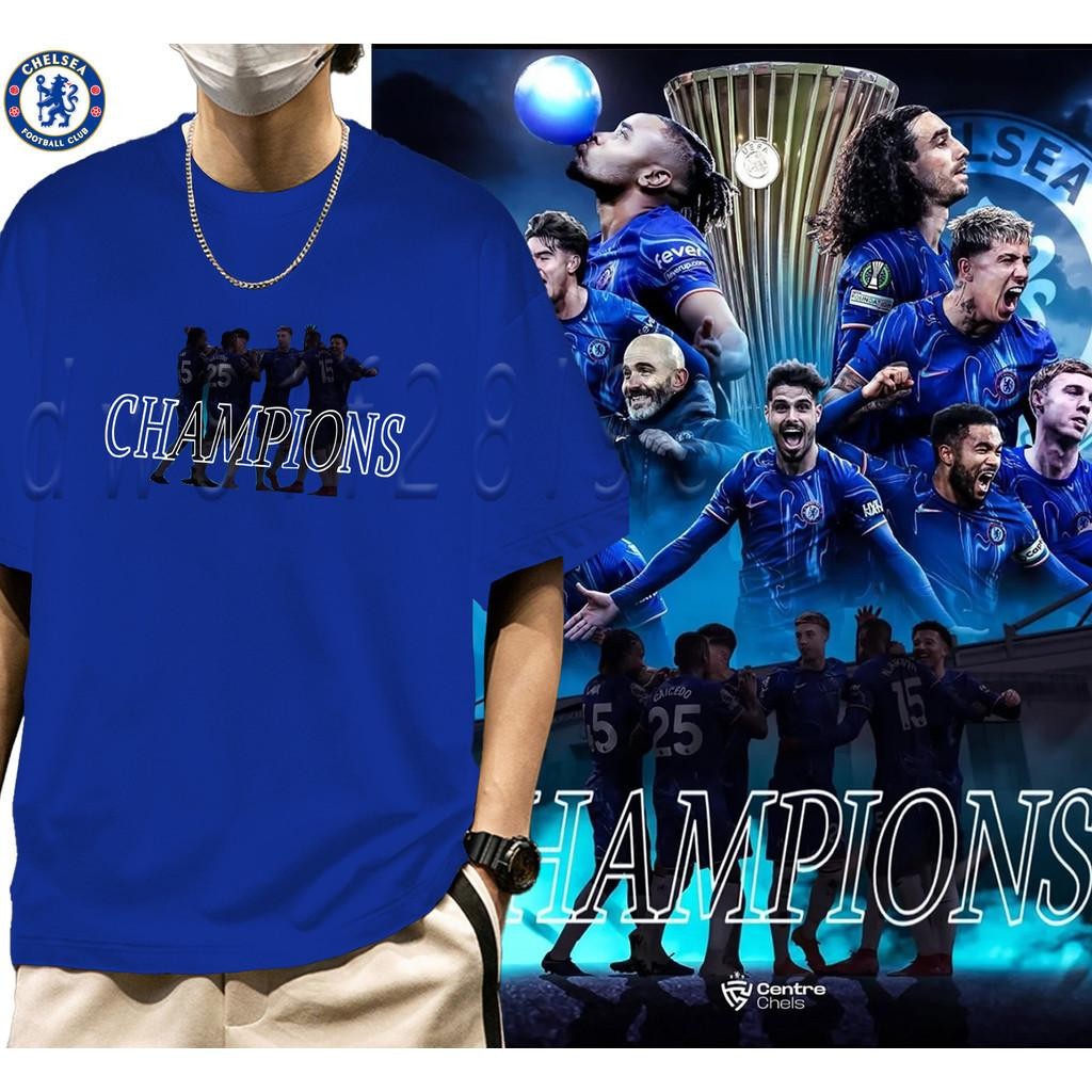 เสื้อยืด Chelsea แชมป์ Europa League 2025 Champion ยุโรปแกรนด์สแลม เสื้อแฟนบอลผู้ชายผู้หญิง