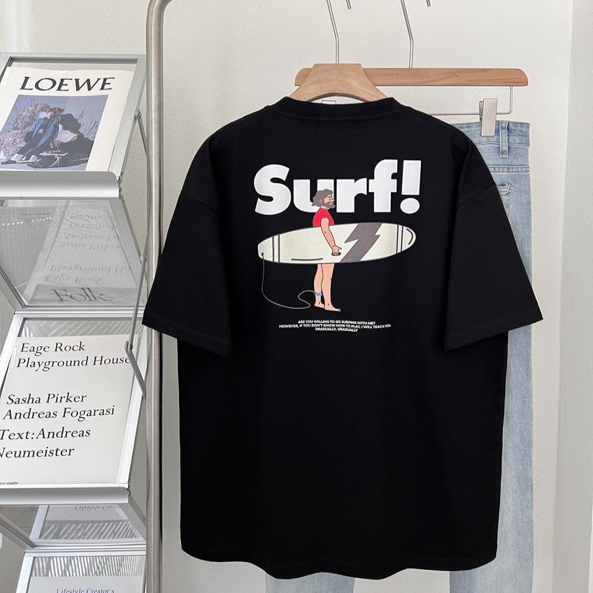 (จัดส่งตลอด 24 ชั่วโมง)เสื้อยืด Oversize เสื้อยืดโอเวอร์ไซส์ลาย SURF! ลุควัยรุ่นเกาหลี เท่มีสไตล์ ผ้าฝ้าย 100%