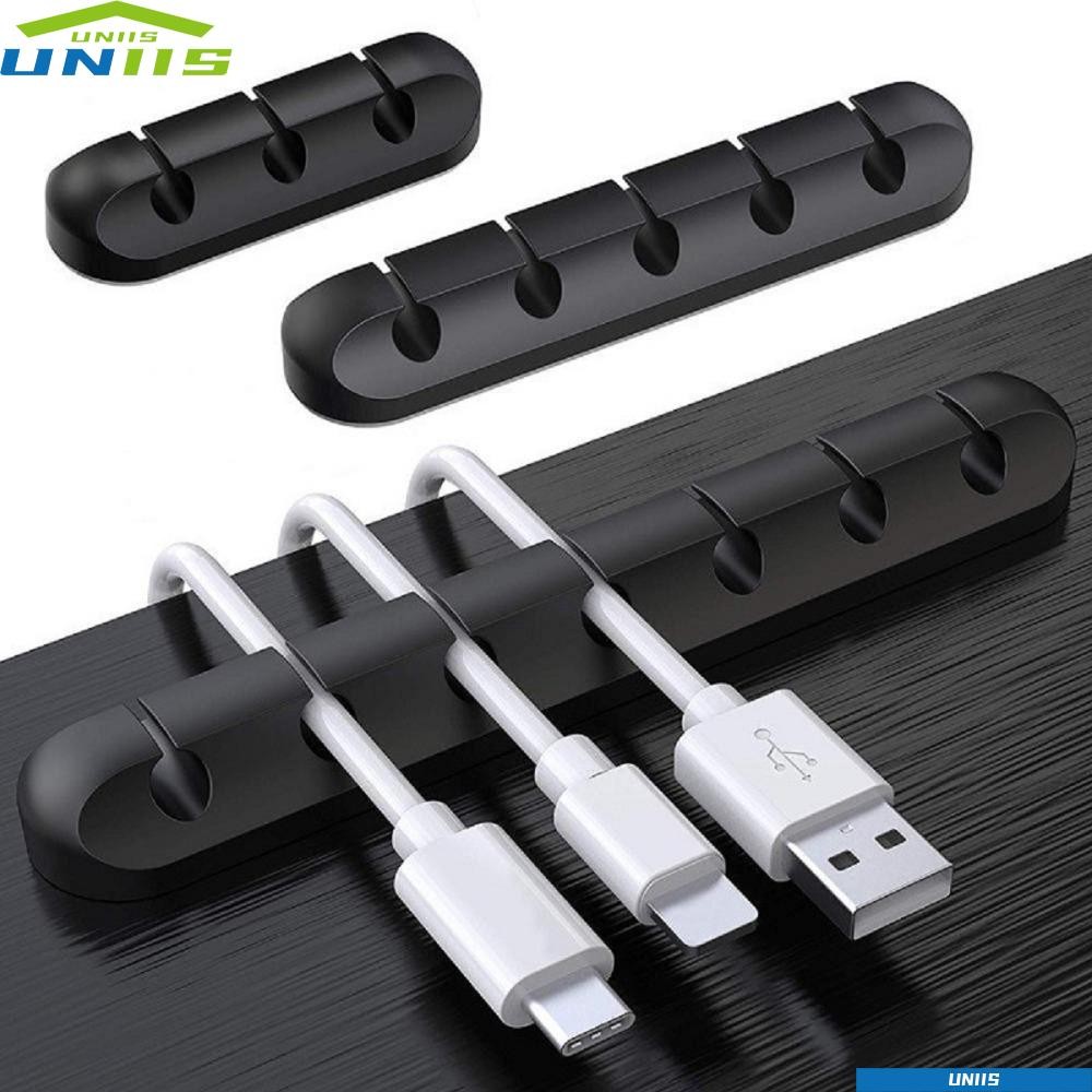 UNIIS Cable Organizer, ยืดหยุ่น Desktop Tidy USB Cable Winder, คลิปซิลิโคนสีดําสําหรับเมาส์คีย์บอร์ดหูฟัง Protector