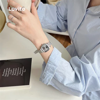 Lovito สง่างาม นาฬิกาควอตซ์แบบ โลหะ สไตล์ฝรั่งเศส สำหรับผู้หญิง ดีไซน์มินิมัล ลายนาฬิกา LFA86236