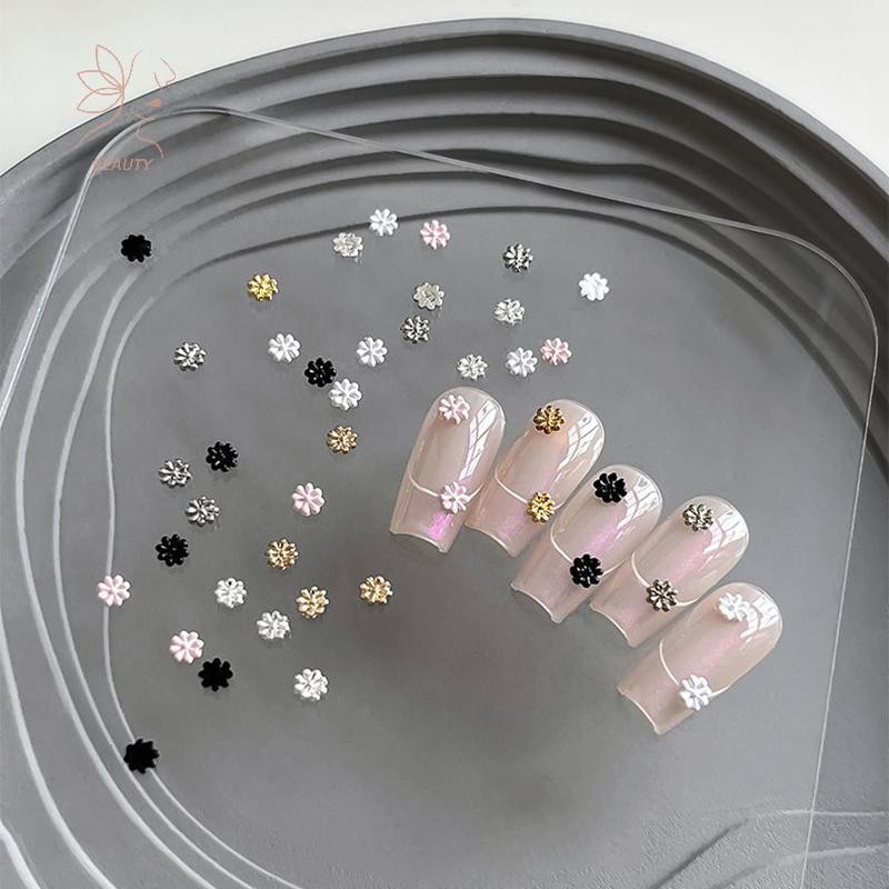 [maybeauty] 10 ชิ้นทอง Rhinestone ดอกไม้ 3D โลหะผสมเล็บ Charms มินิดอกไม้ประกายทองเงินดอกไม้ตกแต่งเล็บ Cool Charms {TH}