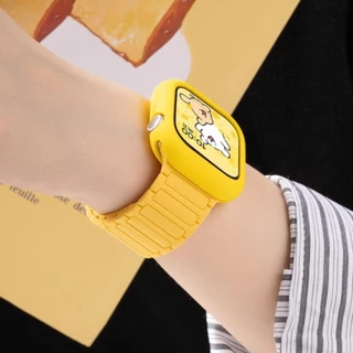 สายรัดข้อมือสายรัดแม่เหล็ก + เคสซิลิโคนสําหรับ Apple Watch S10/S9/S8/S7/Ultra2/SE iWatch 49/45/44 มม.41 มม.40 มม.
