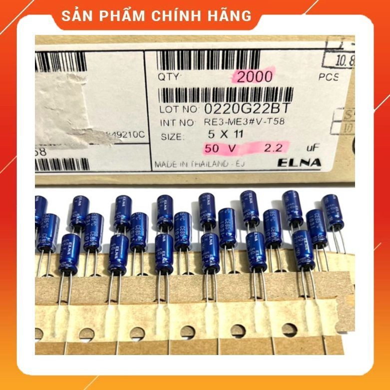 [ 10 ชิ้น ] ELNA RE3 CAPACITOR 50V 2.2UF . 50V2,2UF . 2,2UF50V . 2,2UF 50V ( 5x11x5mm )
