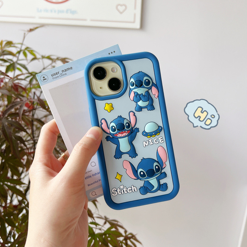 3D การ์ตูน Stitch เคสโทรศัพท์ซิลิโคนสําหรับ iPhone 13 14 15 16 Pro Max ซิลิโคนอ่อนนุ่มฝาครอบป้องกันสําหรับ iPhone16 กรณีปลอก