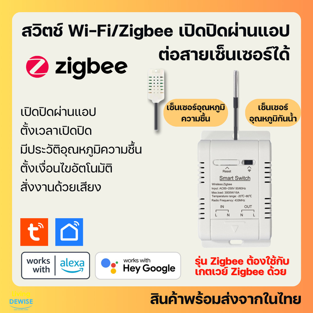 Tuya สวิตช์โมดูล Zigbee เปิดปิด ตั้งเวลาผ่านแอป ต่อสายเซ็นเซอร์ได้ รองรับสั่งงานด้วยเสียง Google Home Alexa